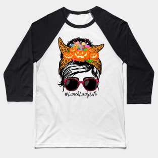 Lunch Lady Messy Bun Spooky Pumpkin Orange Halloween Costume Baseball T-Shirt